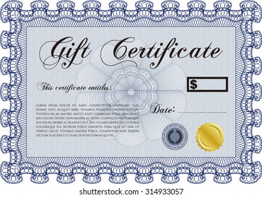 Modern gift certificate. With background. Detailed.Superior design. 