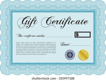 Modern gift certificate. Complex design. With great quality guilloche pattern. Detailed.