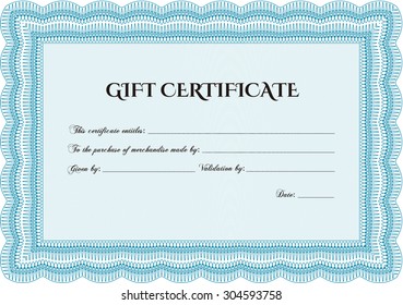 Modern gift certificate. Detailed.Nice design. With guilloche pattern and background. 