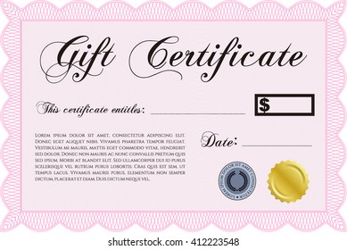Certificado de regalo moderno. Con un patrón de guilloche de gran calidad. Diseño sofisticado. 