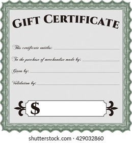 Modern gift certificate. With great quality guilloche pattern. Retro design. 