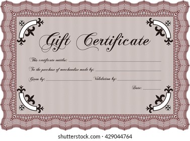 Certificado de regalo moderno. Con un patrón de guilloche de gran calidad. Diseño retro. 