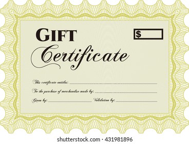 Modern gift certificate. With great quality guilloche pattern. Retro design. 
