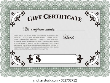 Certificado de regalo moderno. Con patrón de guilloche. Diseño sofisticado. Borde, marco.