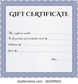 Modern gift certificate. With quality background. Sophisticated design. Border, frame.