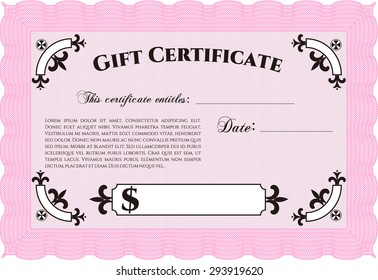 Modern gift certificate. Retro design. With background. Detailed.