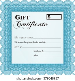 Modern gift certificate. Retro design. With great quality guilloche pattern. 