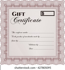 Modern gift certificate. Retro design. With guilloche pattern. 