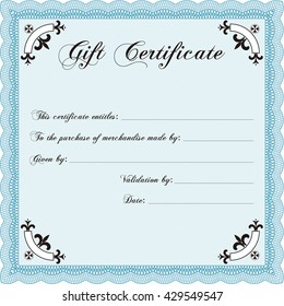 Certificado de regalo moderno. Diseño retro. Con patrón de guilloche.