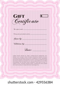 Modern gift certificate. Retro design. With great quality guilloche pattern. 