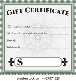 Modern gift certificate. Retro design. With great quality guilloche pattern. 