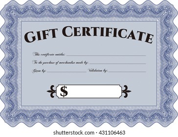 Modern gift certificate. Retro design. With guilloche pattern. 