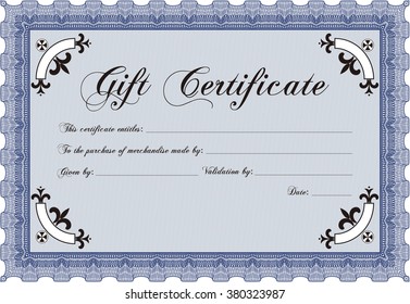 Modern gift certificate. Sophisticated design. With great quality guilloche pattern. 
