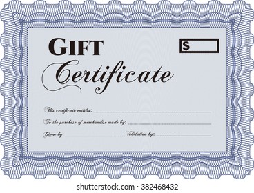 Modern gift certificate. Sophisticated design. With great quality guilloche pattern. 
