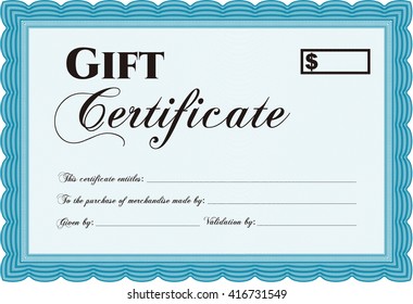 Modern gift certificate. Sophisticated design. With great quality guilloche pattern. 