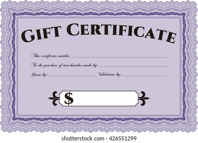 Modern gift certificate. Sophisticated design. With great quality guilloche pattern. 