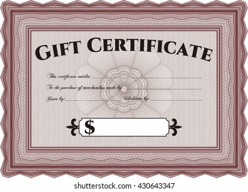 Modern gift certificate. Sophisticated design. With great quality guilloche pattern. 