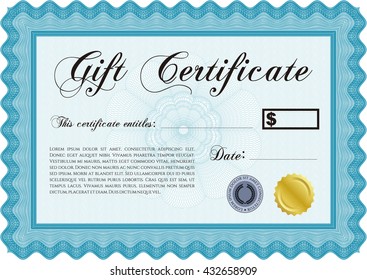 Modern gift certificate. Sophisticated design. With great quality guilloche pattern. 