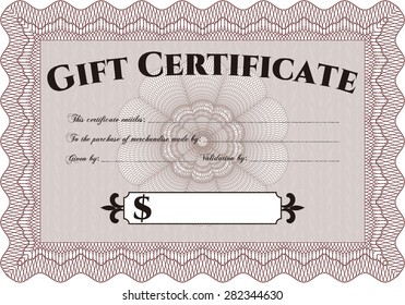 Modern gift certificate. Superior design. With complex linear background. Customizable, Easy to edit and change colors.