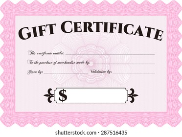 Modern gift certificate. Superior design. With complex linear background. Customizable, Easy to edit and change colors.