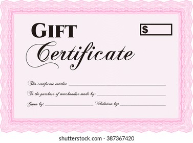 Plantilla moderna de certificado de regalo. Con un patrón de guilloche de gran calidad. Diseño sofisticado. 