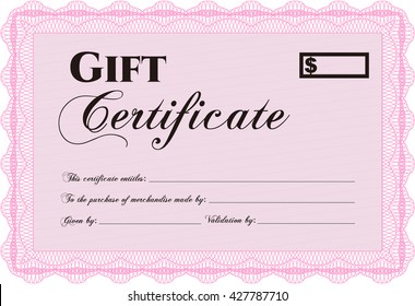 Plantilla moderna de certificado de regalo. Con un patrón de guilloche de gran calidad. Diseño sofisticado. 