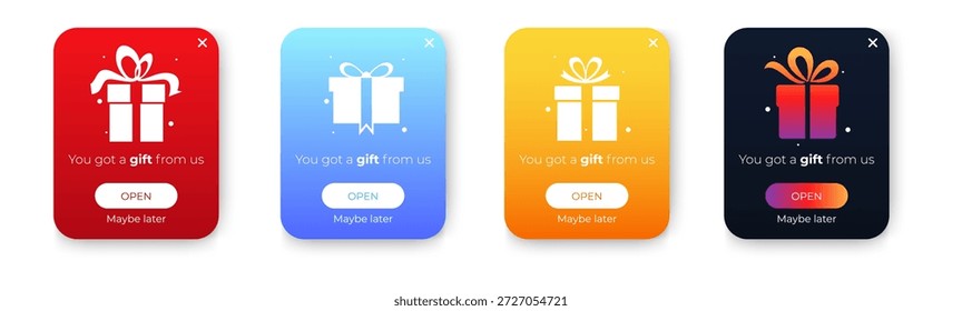 Modern gift pop up message banner UI design. colorfull gift pop up set. vector