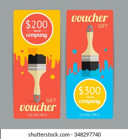 Modern Gift Voucher with Paint Brush. Vector illustration