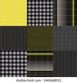 Modern, gingham Check ,stripe , window check,grid Tartan and Gingham Patterns Retro sweet Seamless pattern mixed. Design for fashion , fabric,wallpaper and all prints base on yellow,black,beige