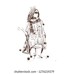 Modern girl in the crown sketch