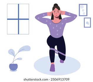 Modern girl doing fitness exercise illustration.Vector illustration.