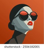Modern Girl Portrait with Sunglasses. Flat Vector Illustration