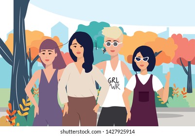 modern girls with casual clothes and hairstyle