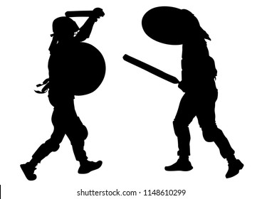 Modern gladiators in protective ammunition on a white background