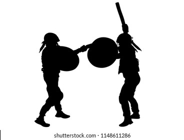 Modern gladiators in protective ammunition on a white background