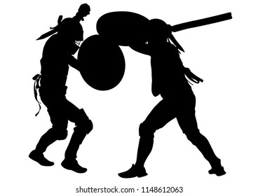 Modern gladiators in protective ammunition on a white background