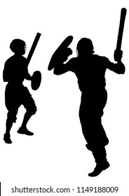 Modern gladiators in protective ammunition on a white background