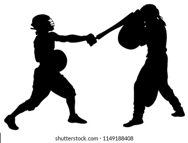 Modern gladiators in protective ammunition on a white background