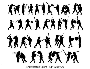 Modern gladiators in protective ammunition on a white background