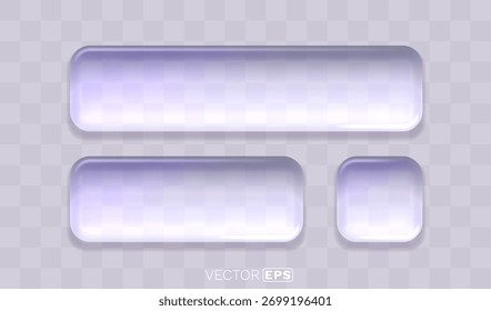 Botões de vidro moderno quadro UI elementos botões transparentes com efeito brilhante. Conjunto de várias formas para design de interface do usuário. Ilustração vetorial.