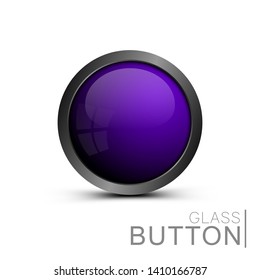 Modern glass button round shape for web design. Vector purple button for design ui, app and games.