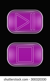 Modern Glass Buttons Play Pause Stop. Rectangular Shape with Rounded Corners. Keypad. Push Button. Interface Icons