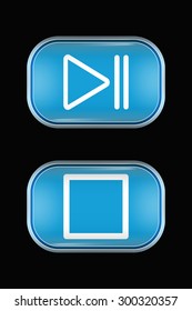 Modern Glass Buttons Play Pause Stop. Rectangular Shape with Rounded Corners. Keypad. Push Button. Interface Icons