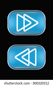 Modern Glass Buttons Rewind. Rectangular Shape with Rounded Corners. Keypad. Push Button. Interface Icons