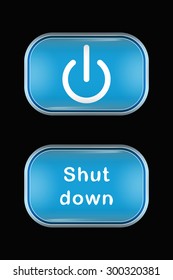 Modern Glass Buttons Shut Down. Rectangular Shape with Rounded Corners. Keypad. Push Button. Interface Icons