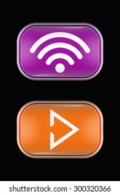 Modern Glass Buttons WiFi. Rectangular Shape with Rounded Corners. Keypad. Push Button. Interface Icons