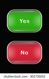 Modern Glass Buttons Yes No. Rectangular Shape with Rounded Corners. Keypad. Push Button. Interface Icons