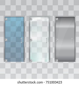 Modern glass doors set. The transparent, matte and black. Vector graphics