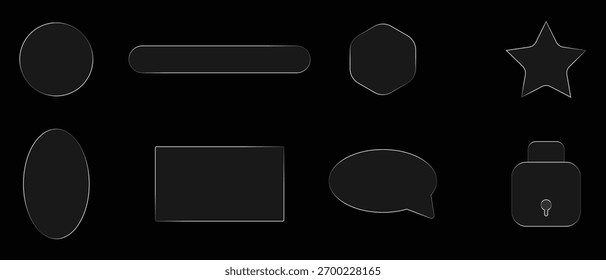 Conjunto de Formas de Vector de efecto de vidrio moderno que incluye íconos de círculo, estrella, burbuja y cerradura. Elementos de diseño brillantes transparentes para proyectos de interfaz de usuario, logotipo o Web. Archivo EPS editable.