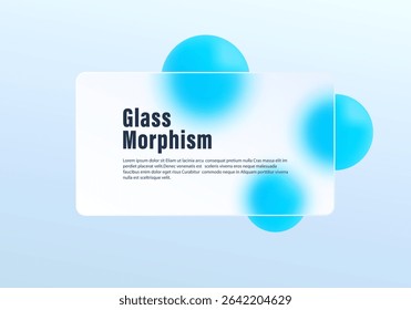 Modern glass morphism interface panel with soft glowing blue spheres on a bright gradient background.